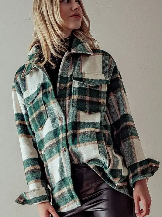 Relaxed Fit Plaid Jacket, Feathered Farmhouse