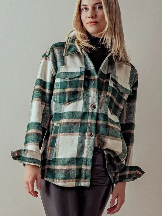 Relaxed Fit Plaid Jacket, Feathered Farmhouse