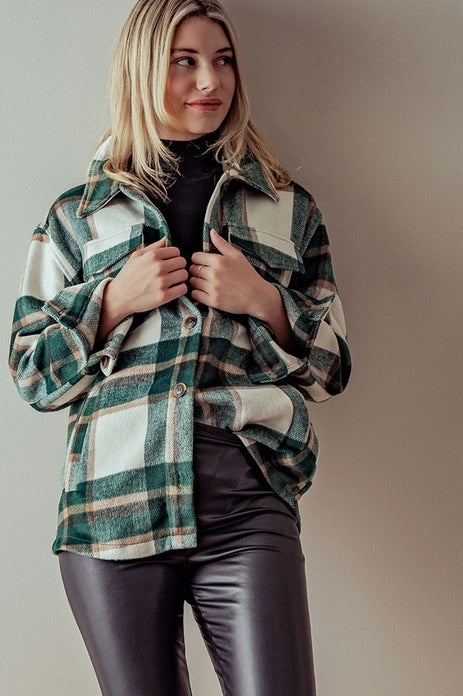 Relaxed Fit Plaid Jacket, Feathered Farmhouse