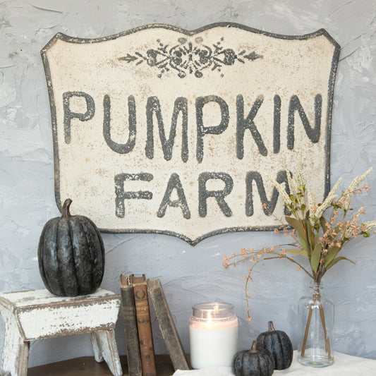 White Pumpkin Farm Crest Sign, Feathered Farmhouse