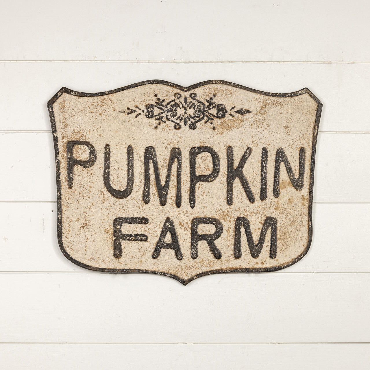 White Pumpkin Farm Crest Sign, Feathered Farmhouse