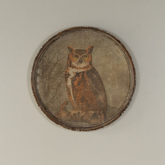 Round Framed Great Horned Owl, Feathered Farmhouse