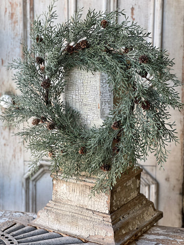 Iced Thimble Cedar Wreath, Feathered Farmhouse