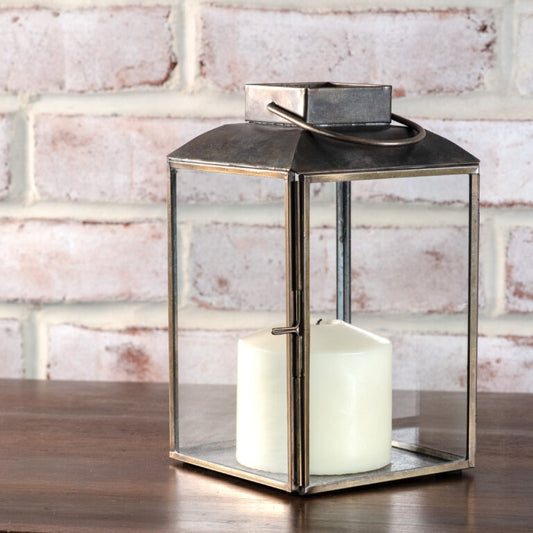 Iron + Glass Lantern, Feathered Farmhouse