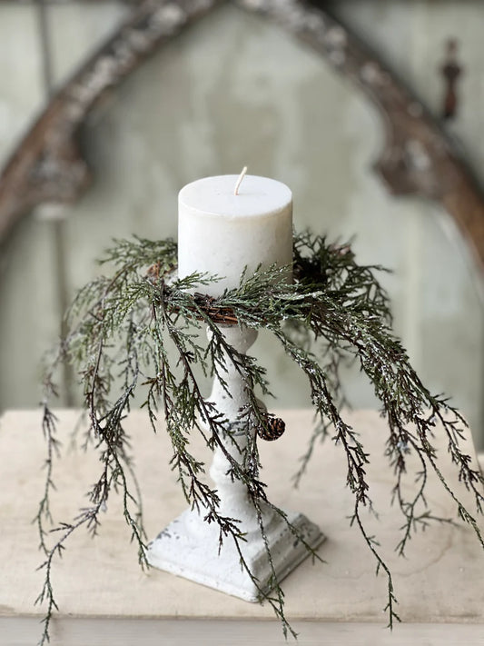Weeping Cedar Candle Ring, Feathered Farmhouse