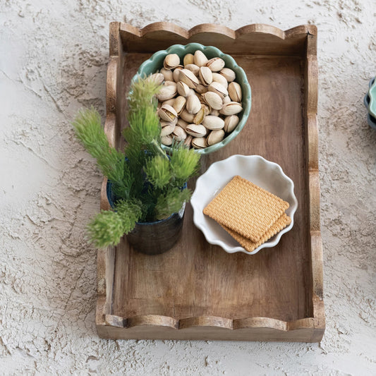 Mango Wood Scalloped Tray, Feathered Farmhouse