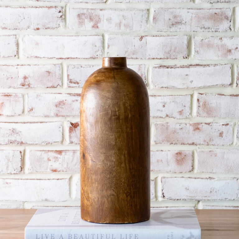 Mango Wood Bottle Vase, Feathered Farmhouse