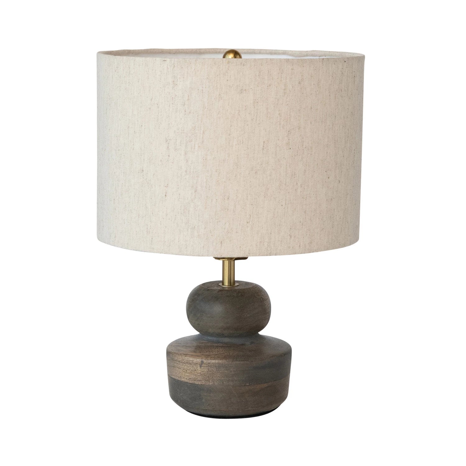 Mango Wood Table Lamp with Cotton Shade, Feathered Farmhouse