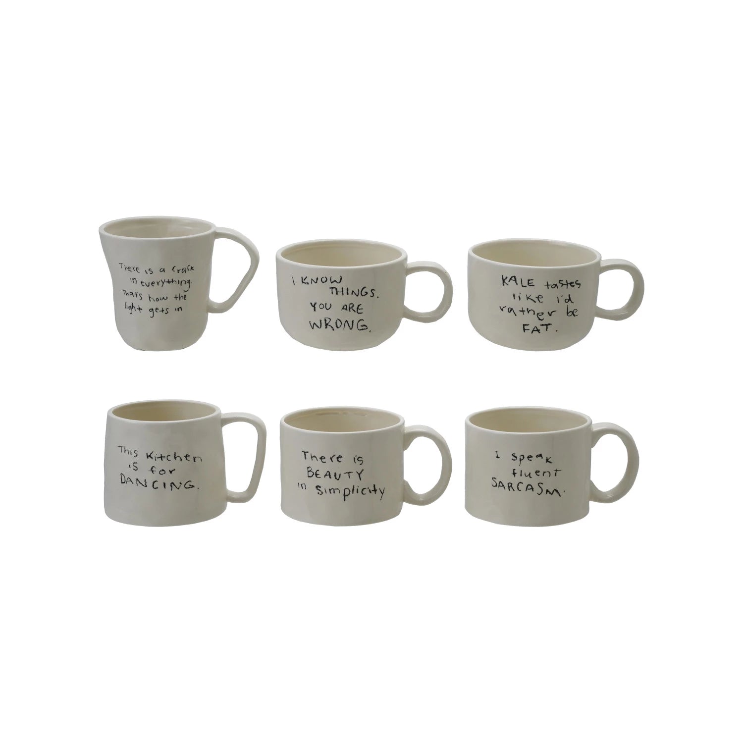 Stoneware Mugs with Sayings, Feathered Farmhouse