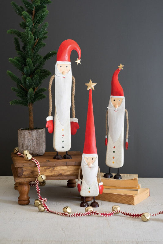 Painted Metal and Wood Santas, Feathered Farmhouse