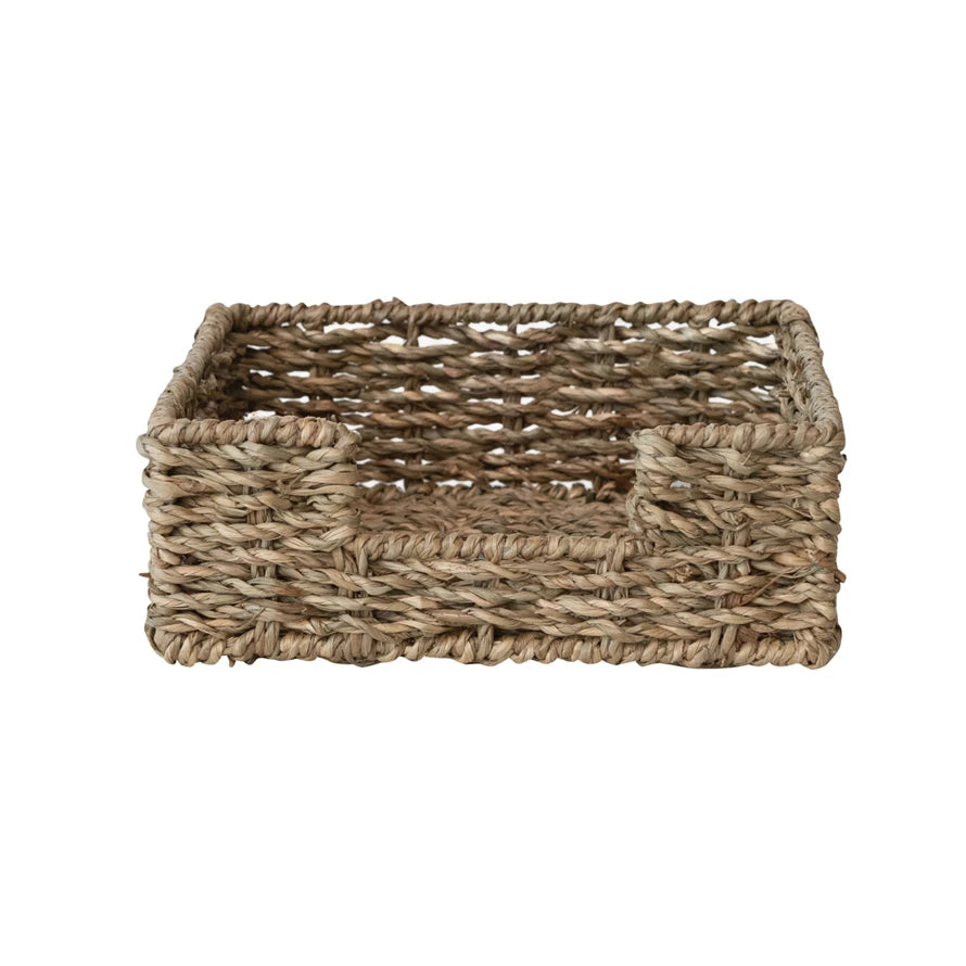 Hand-Woven Seagrass Napkin Holder, Feathered Farmhouse