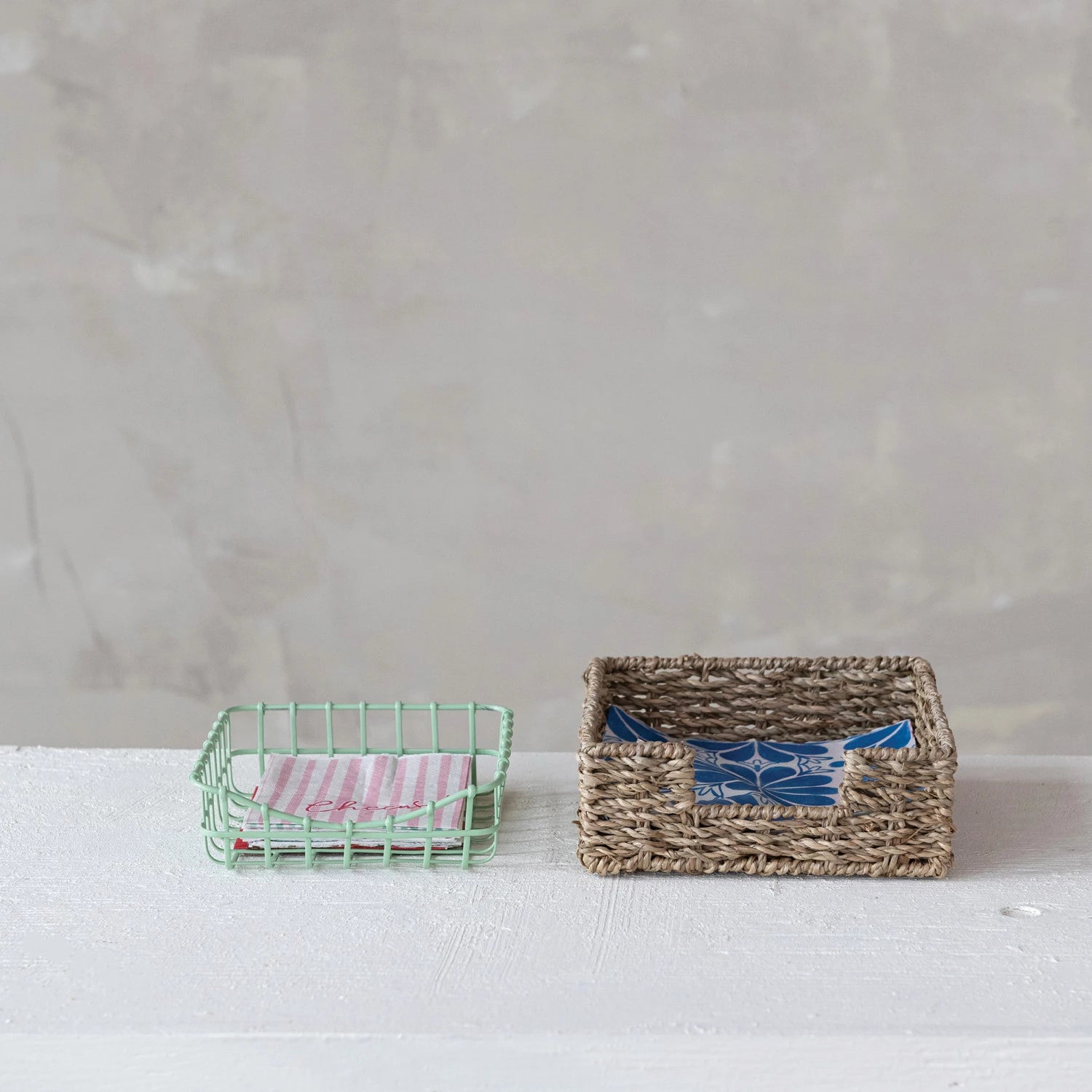 Hand-Woven Seagrass Napkin Holder, Feathered Farmhouse