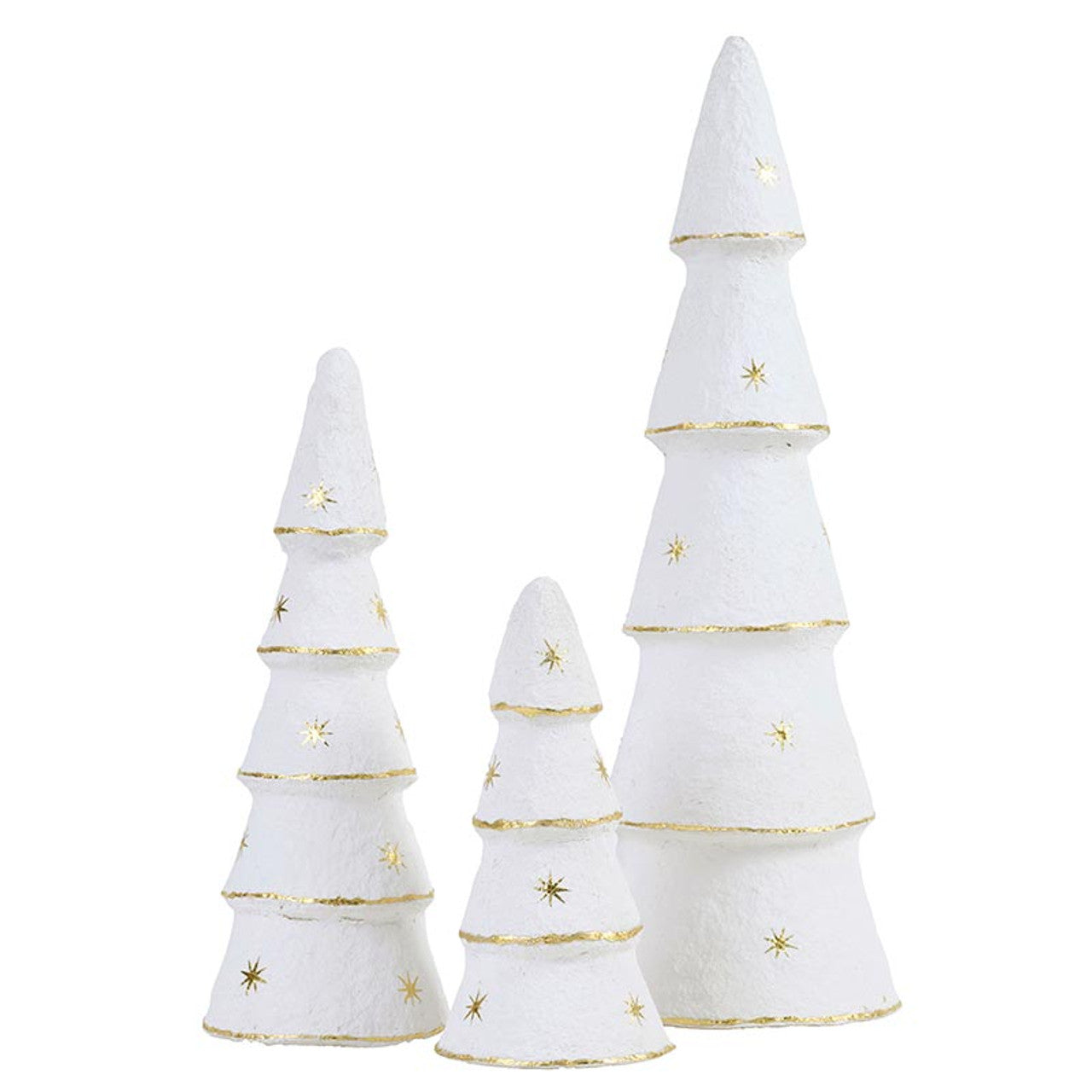 White Gold Star Paper-Mache Trees, Feathered Farmhouse
