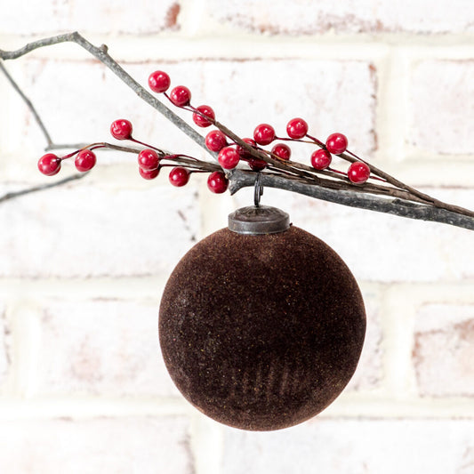 Brown Velvet Ball Ornament, The Feathered Farmhouse
