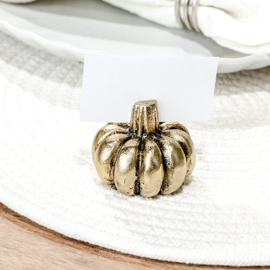 Gold Pumpkin Place Card Holder, The Feathered Farmhouse