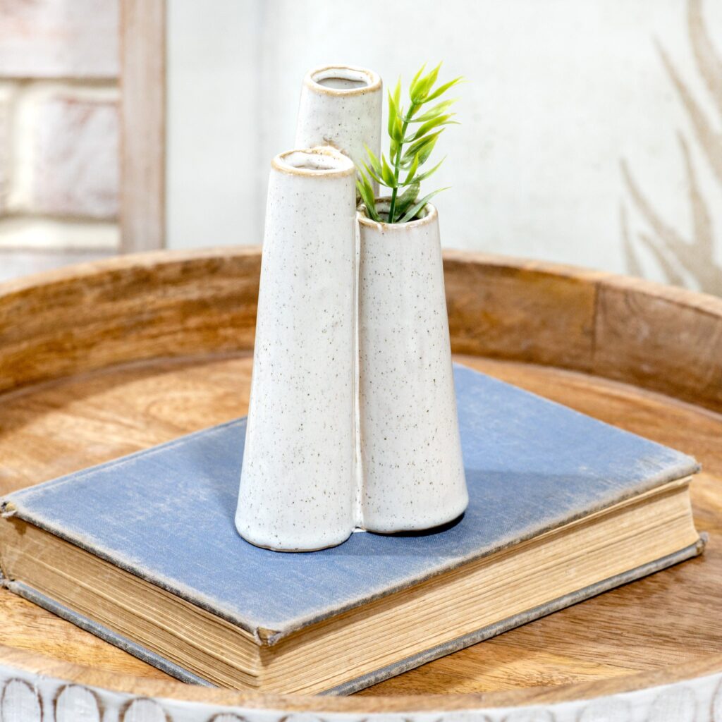 Speckled White Triple Vase, The Feathered Farmhouse