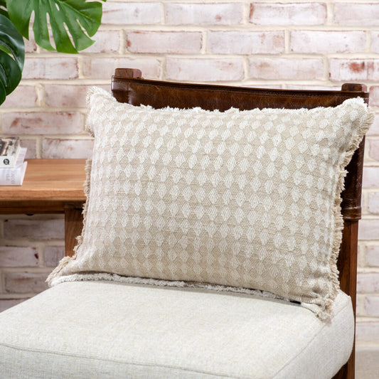 Beige Diamond Fringe Pillow, The Feathered Farmhouse