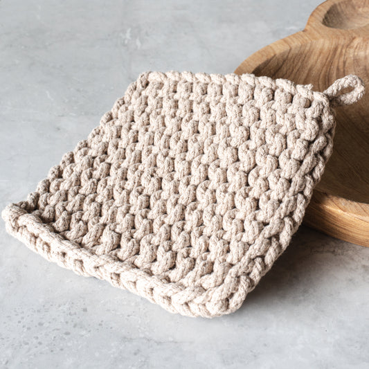 Beige Knit Pot Holder, The Feathered Farmhouse