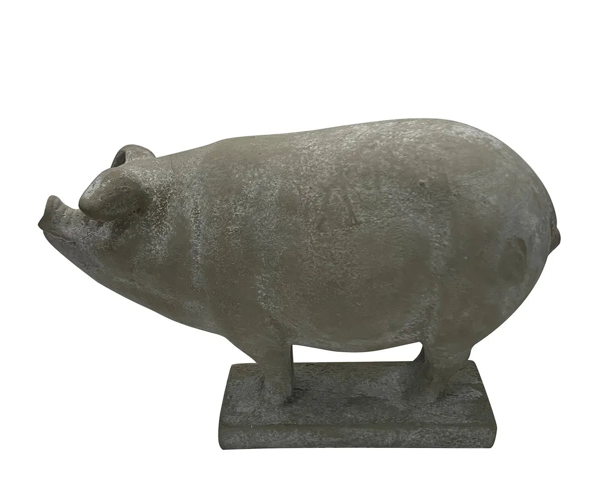 English Garden Cement Pig, Feathered Farmhouse