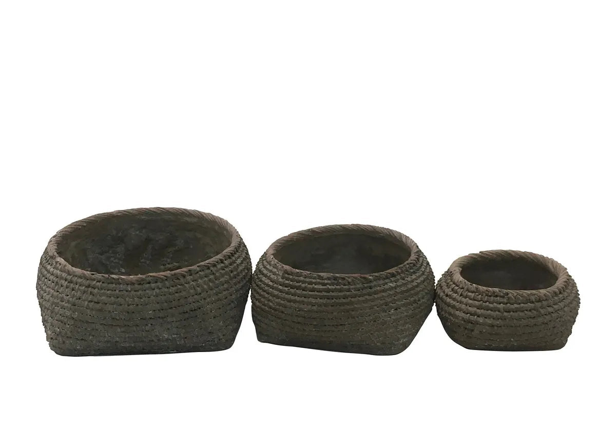 Cement Faux Basket Planter, Feathered Farmhouse