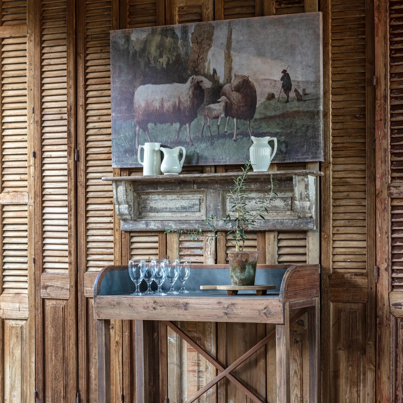 Aged Paint Wall Shelf, The Feathered Farmhouse