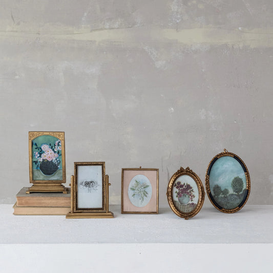 Pewter & Glass Photo Frames with Art, Feathered Farmhouse