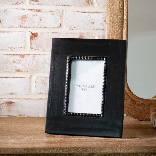 Black Bead Wood Photo Frame, Feathered Farmhouse