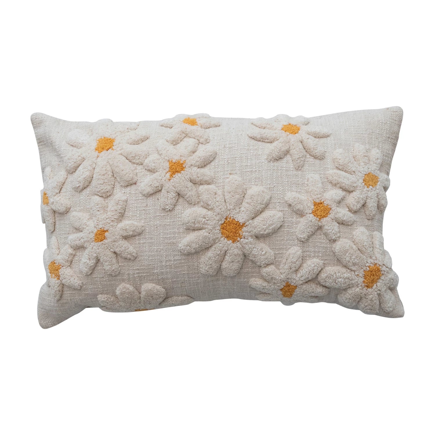 Cotton Slub Lumbar Pillow with Tufted Flowers, Feathered Farmhouse