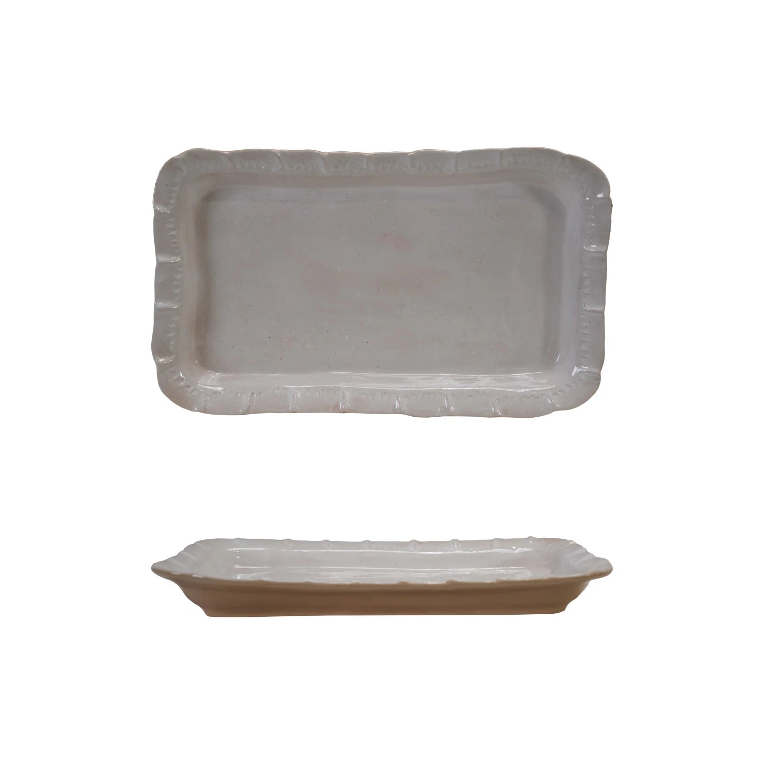 Stoneware Platter with Ruffled Edge, Feathered Farmhouse