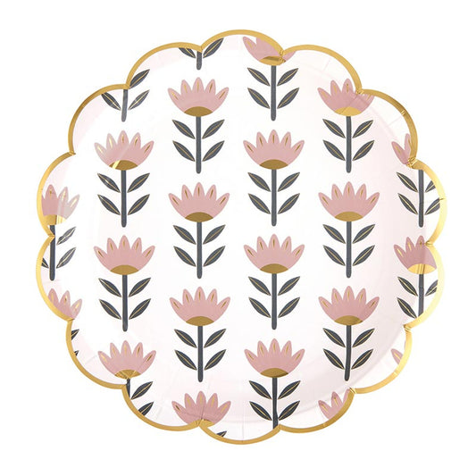 Flowers Scalloped Paper Plates, Feathered Farmhouse
