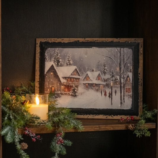 Cozy Christmas Village Print, Feathered Farmhouse