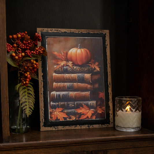 Pumpkin Bookstack Print, Feathered Farmhouse