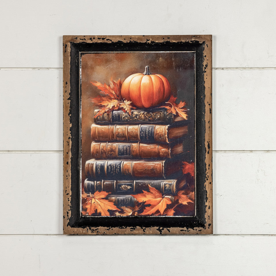 Pumpkin Bookstack Print, Feathered Farmhouse