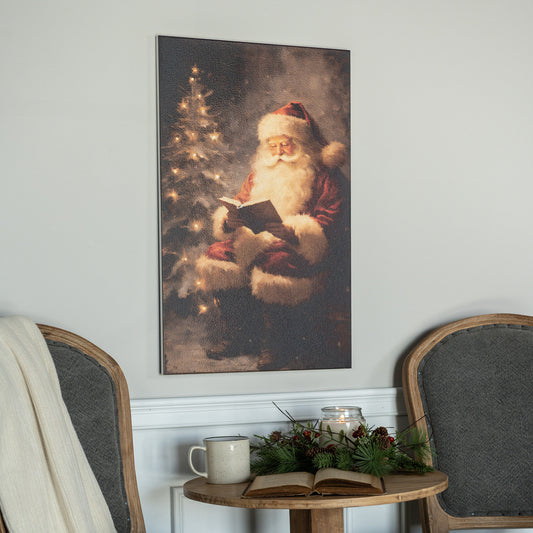 Reading Santa in Forest Print, Feathered Farmhouse