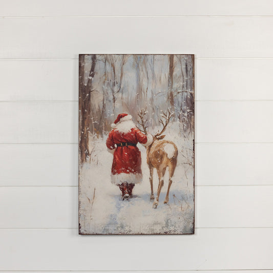 Santa with Deer Print, Feathered Farmhouse