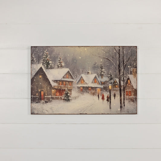 Cozy Christmas Village Print, Feathered Farmhouse