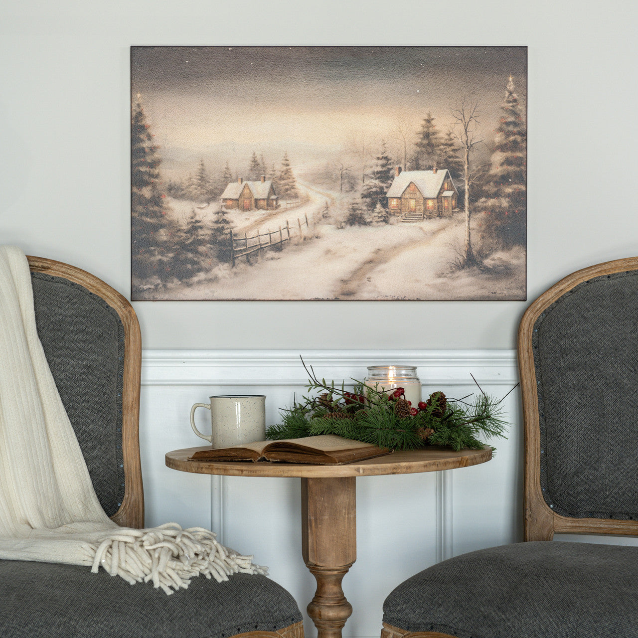 Winter Cottage Print, Feathered Farmhouse