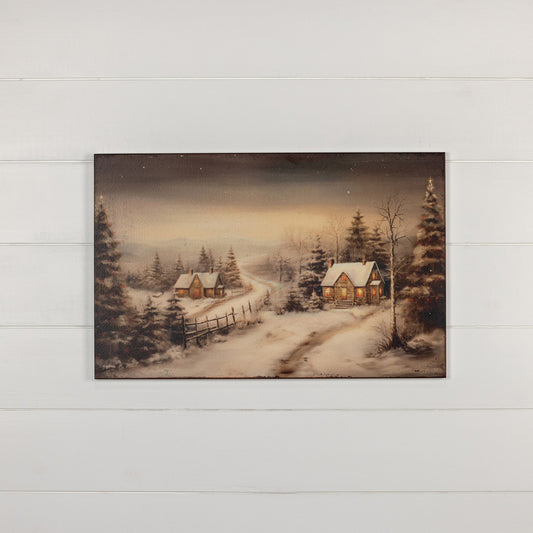 Winter Cottage Print, Feathered Farmhouse