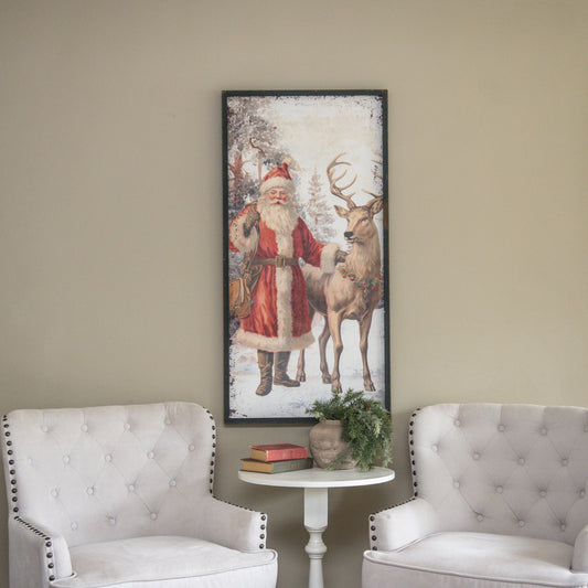 Santa with Deer, Feathered Farmhouse