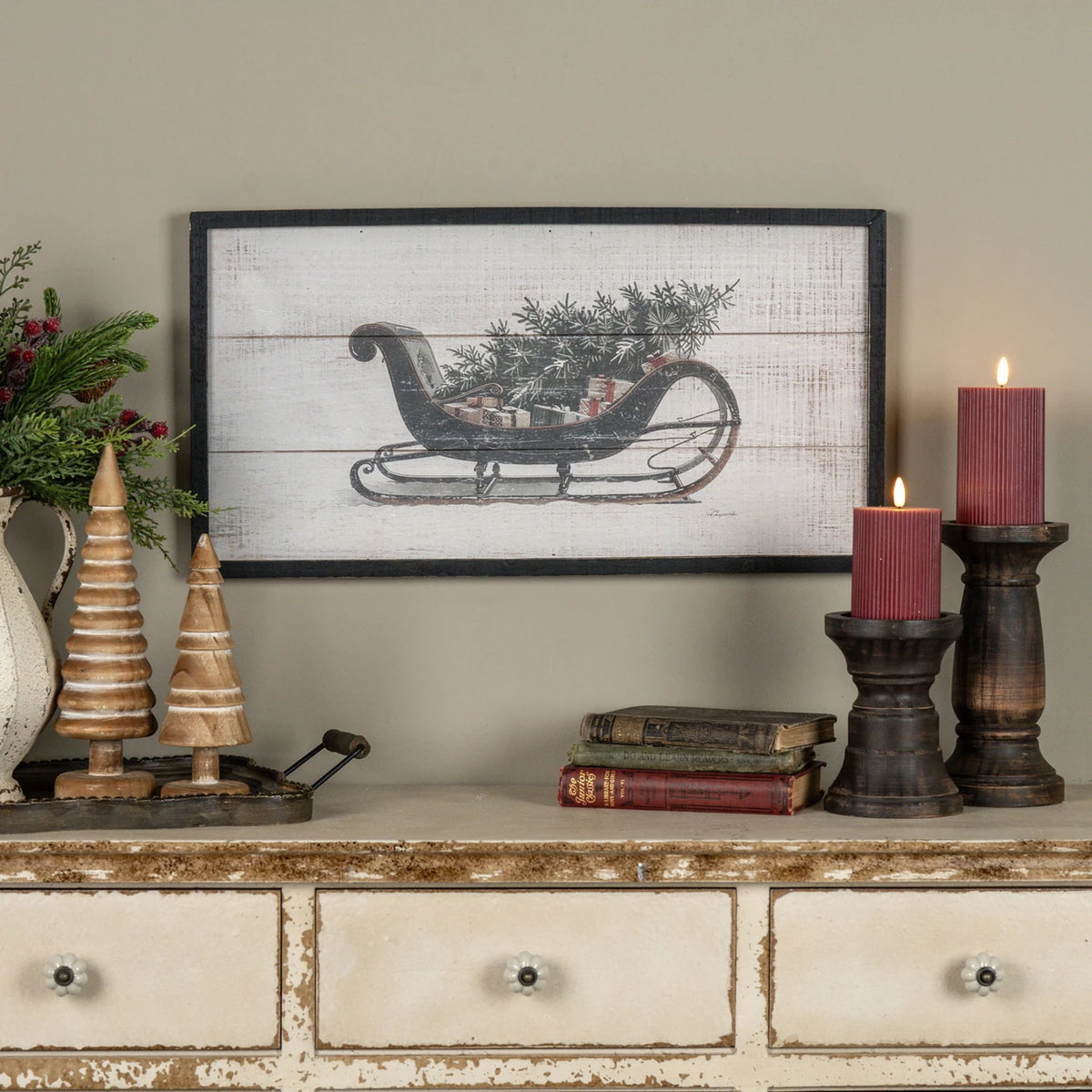 Loaded Sleigh Framed Print, Feathered Farmhouse
