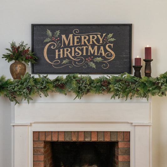 Framed Black & Gold Merry Christmas Sign, The Feathered Farmhouse