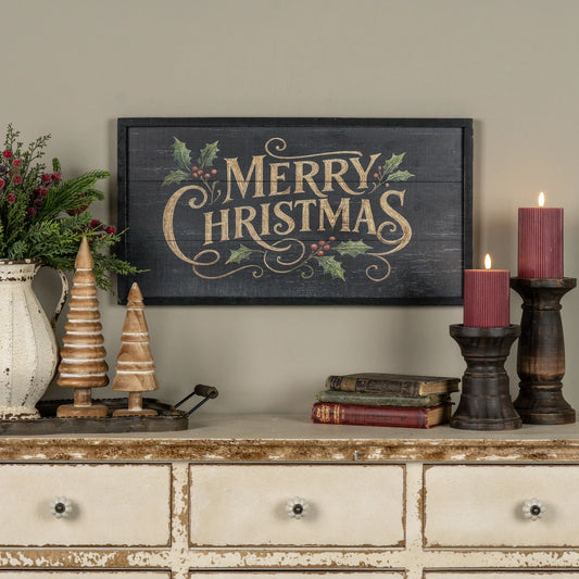 Black & Gold Framed Merry Christmas Sign, Feathered Farmhouse