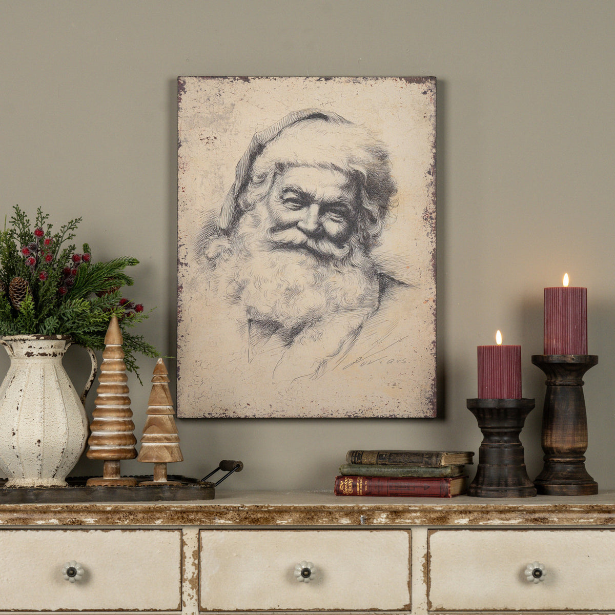 Vintage Santa Sketch Print, Feathered Farmhouse