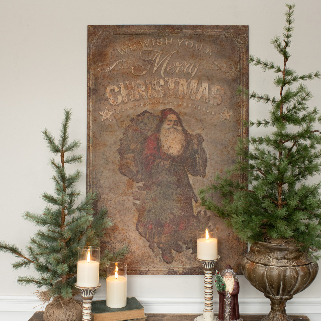 Metal Merry Christmas Santa Plaque, Feathered Farmhouse