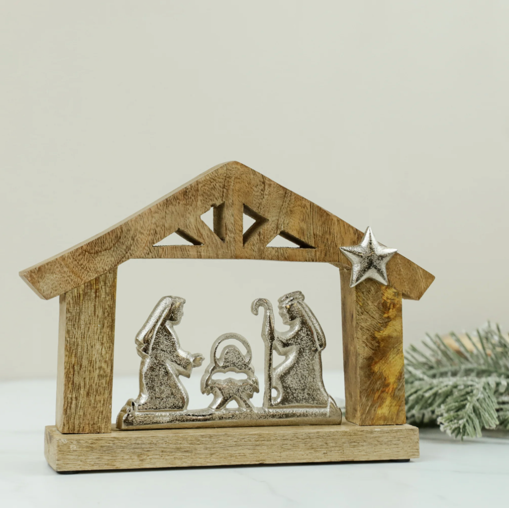 Wood + Aluminum Nativity Scene, The Feathered Farmhouse
