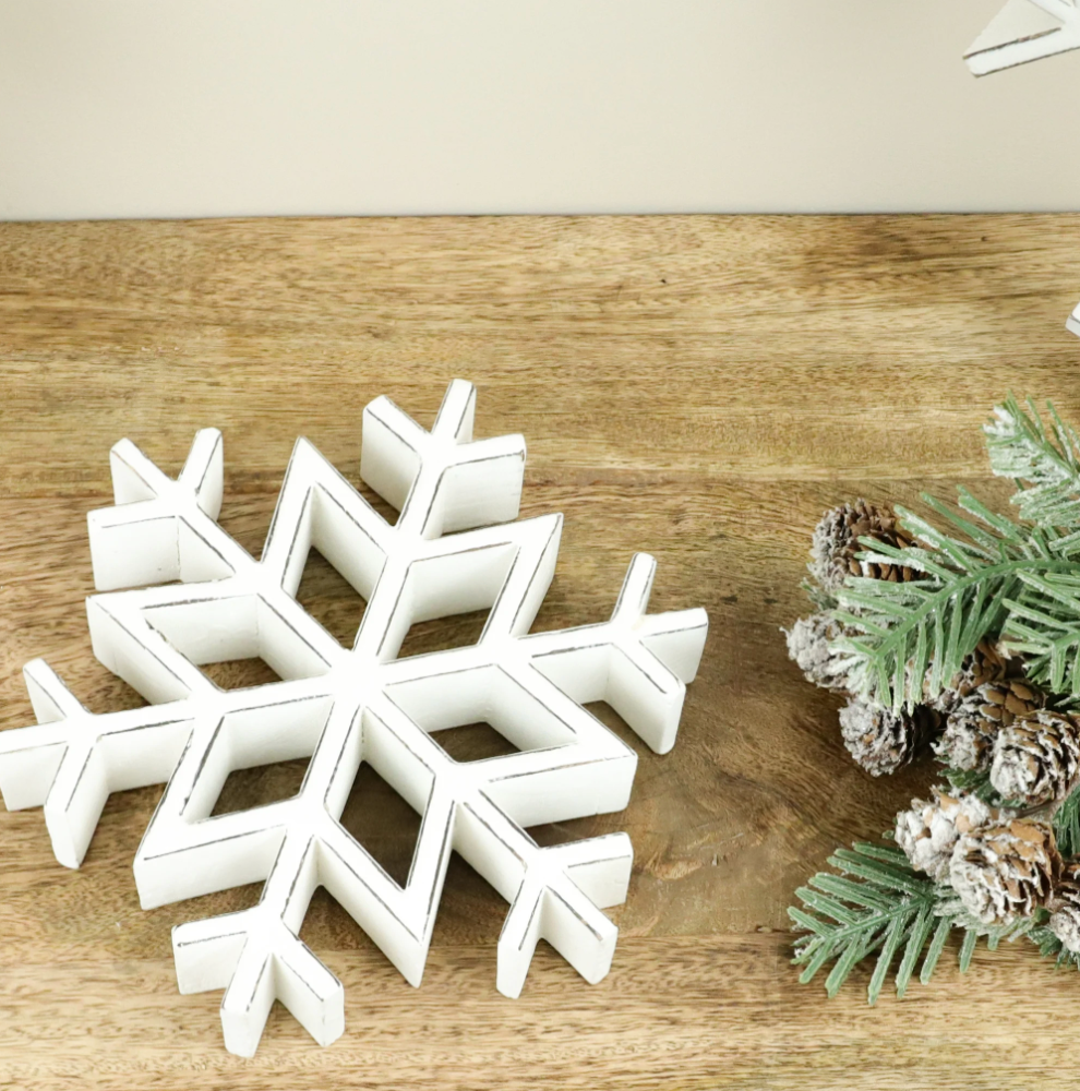 White Wash Wood Snowflake, The Feathered Farmhouse