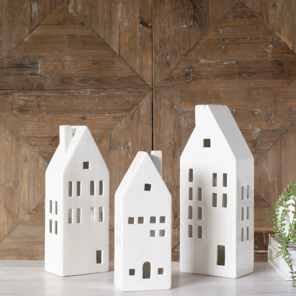 LED Ceramic Houses, The Feathered Farmhouse