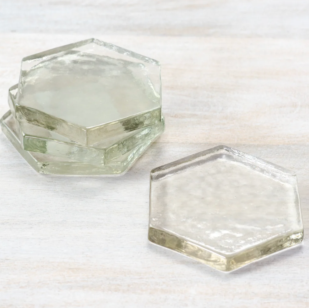 Glass Hexagon Coasters, The Feathered Farmhouse