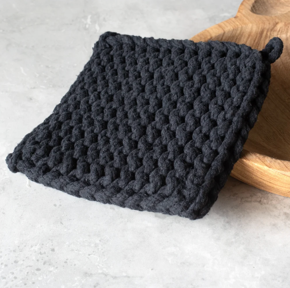 Black Knit Pot Holder, The Feathered Farmhouse