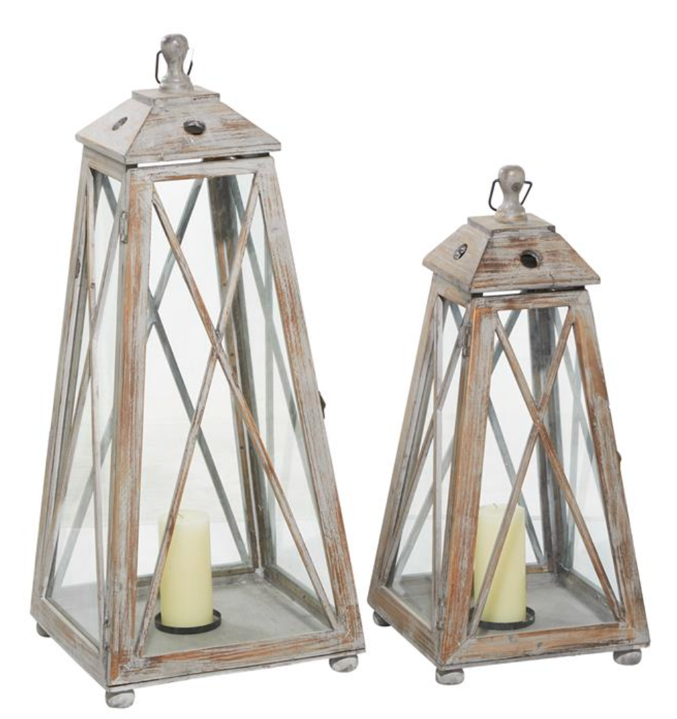 Whitewashed Brown Wood Lanterns, The Feathered Farmhouse